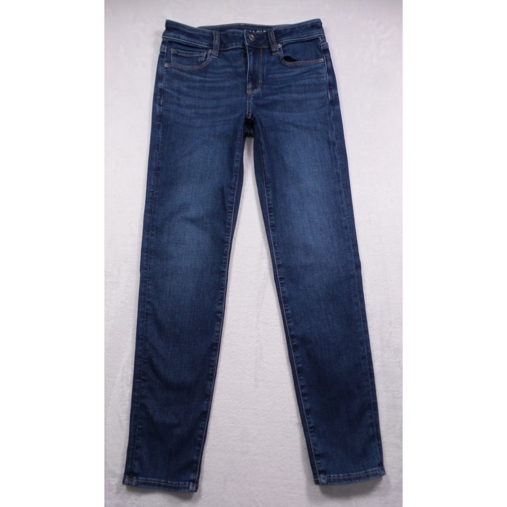 American Eagle Jeans Womens Size 4 Blue Denim Skinny Mid Rise Stretch Dark Wash
